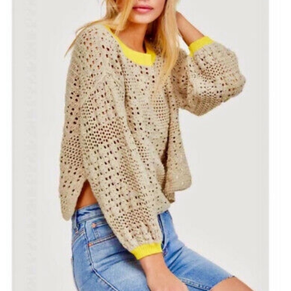Free People Home Run Open Knit Cropped Balloon Sweater - Picture 8 of 8